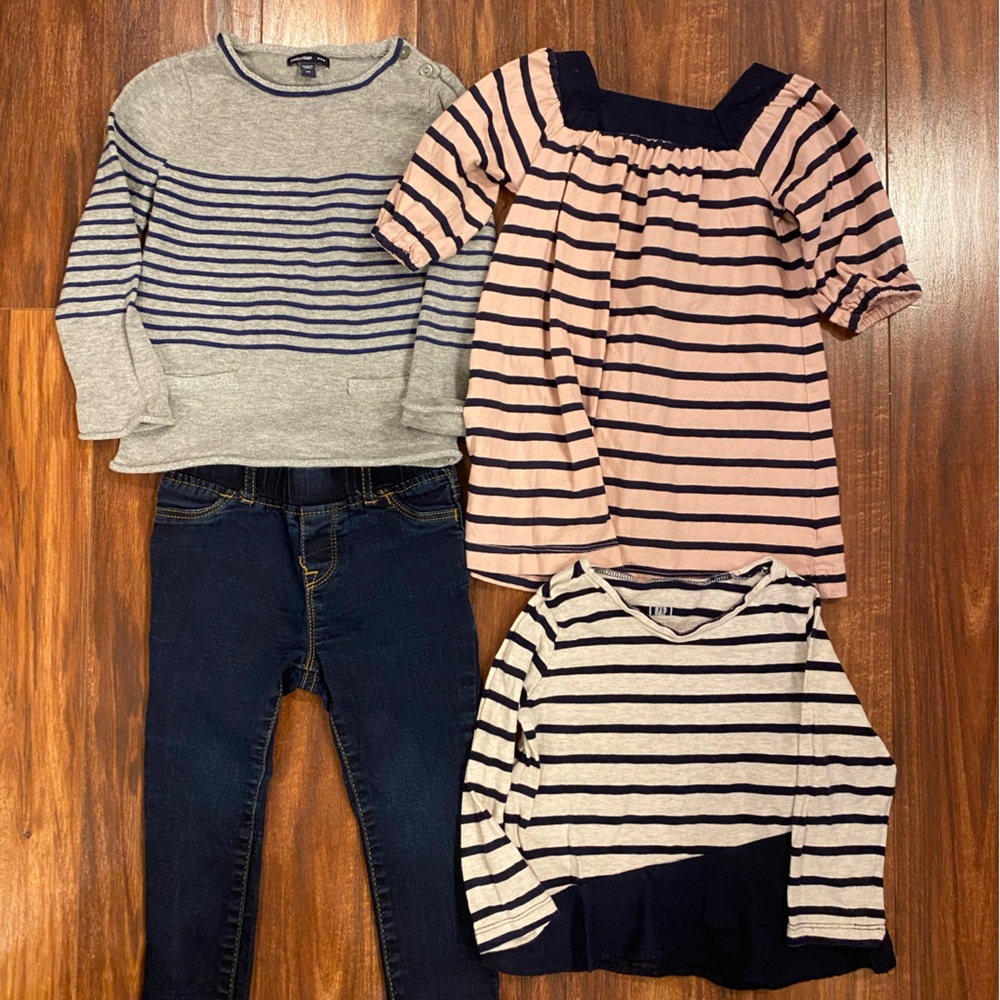 GAP 2T Girls Jeans,Dress, Striped Sweater, Top Set